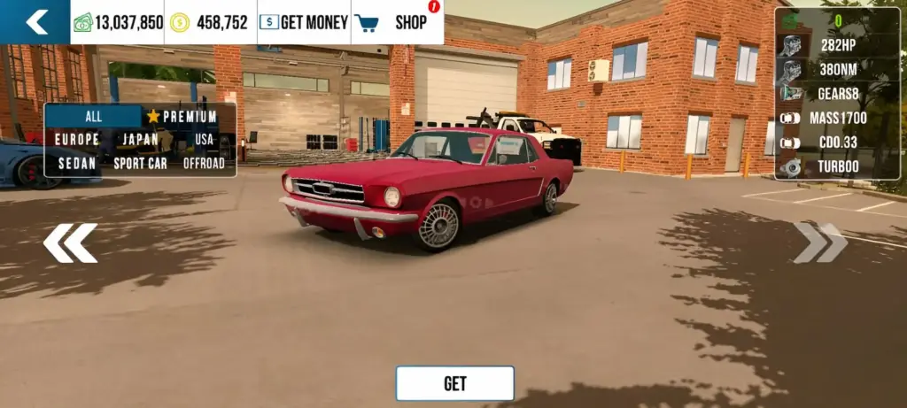 Ford Mustang 1965 in car parking multiplayer.